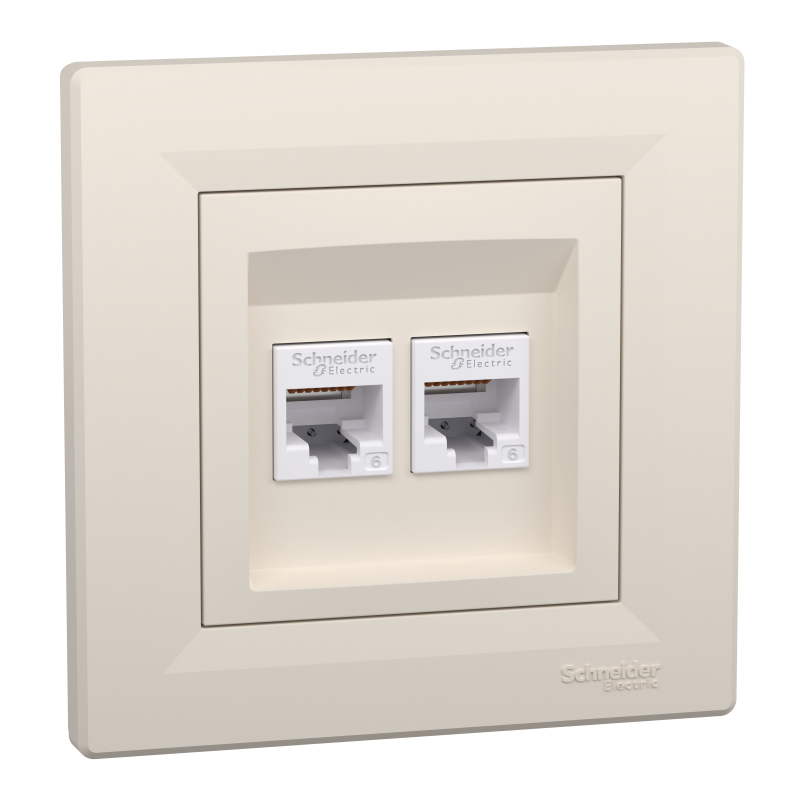 РОЗЕТКА КОМП'ЮТЕРНА RJ45 UTP КАТ.6 ПОДВІЙНА КРЕМ ASFORA