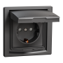РОЗЕТКА IP44 З КРИШКОЮ, З ЗАЗЕМЛЕННЯМ, З ЗАХИСНИМИ ШТОРКАМИ, АНТРАЦИТ ASFORA