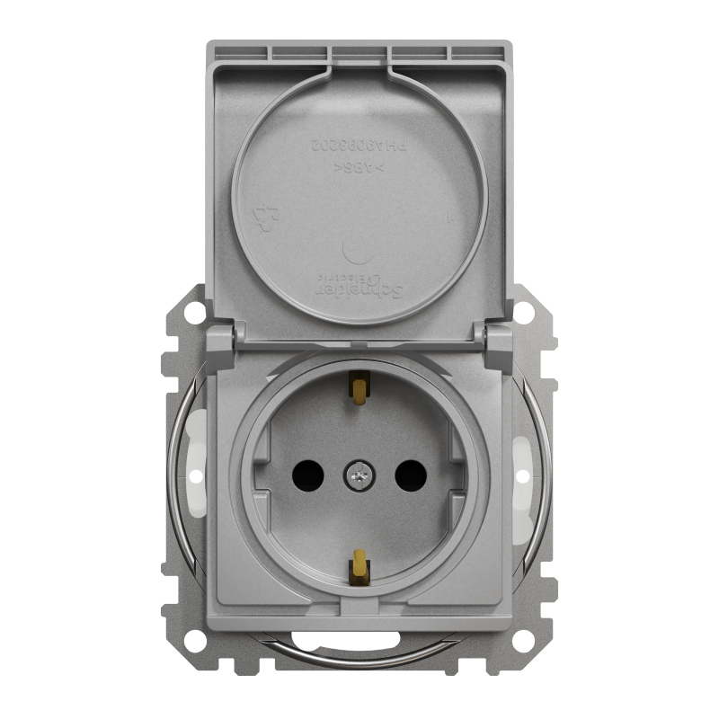 Розетка з заземлення, зі шторками, та з кришкою IP44 Алюміній Sedna Design