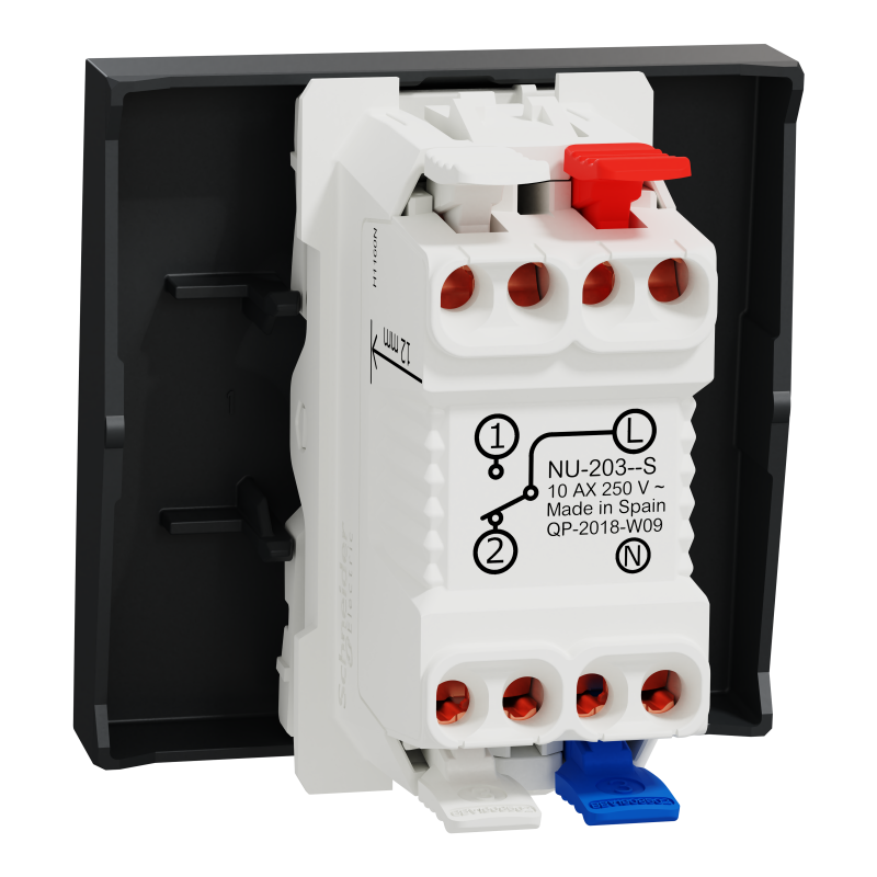 Перемикач 1-клавішний з нейтраллю 10А, 2 модулі антрацит