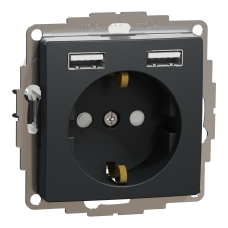 Розетка з заземленням + 2 USB тип А Чорний Sedna Design