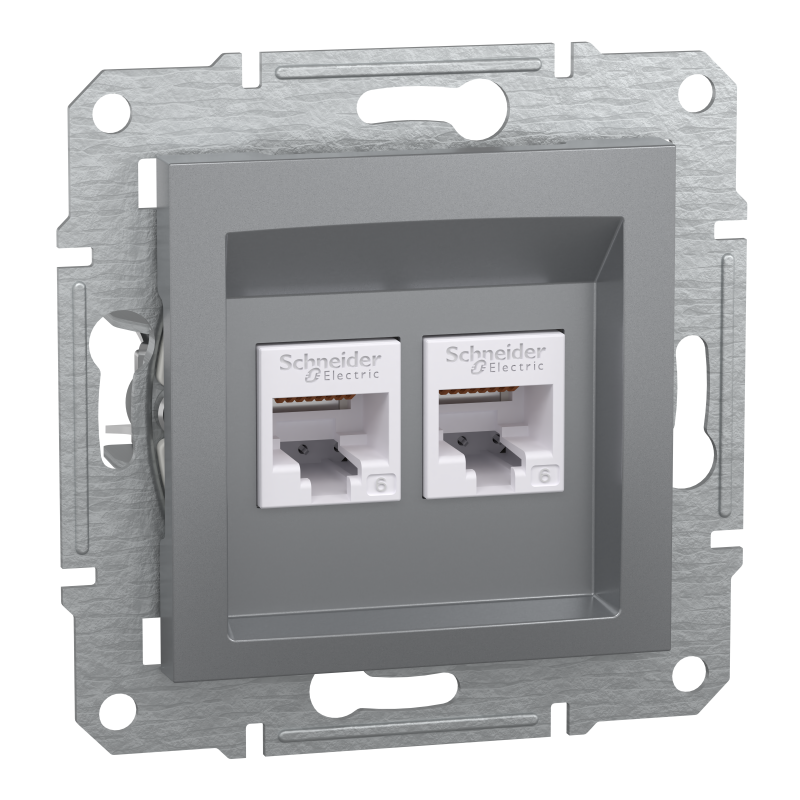 РОЗЕТКА КОМП'ЮТЕРНА RJ45 UTP КАТ.6 ПОДВІЙНА ASFORA СТАЛЬ