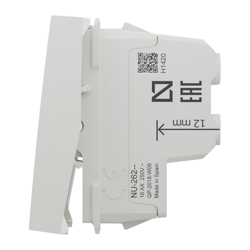 Двополюсний вимикач 16А 2 модуль білий