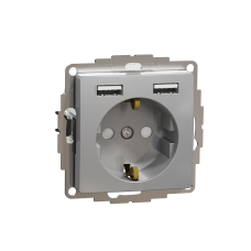 Розетка з заземленням + 2 USB тип А Алюміній Sedna Design