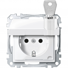 Розетка з кришкою та замком заземленням зі шторками 16А SysM полярно-білий гл