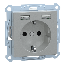 Розетка з заземленням зі шторками та USB тип A+A 16А SysM алюміній