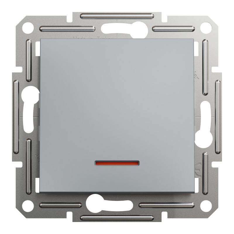 ВИМИКАЧ ОДНОКЛАВІШНИЙ, З ПІДСВІТКОЮ, САМОЗАЖИМНИЙ, ASFORA СТАЛЬ