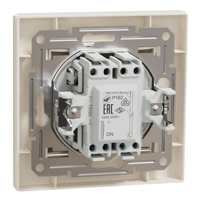 ВИМИКАЧ ОДНОКЛАВІШНИЙ, З ПІДСВІТКОЮ, САМОЗАЖИМНИЙ, КРЕМ ASFORA