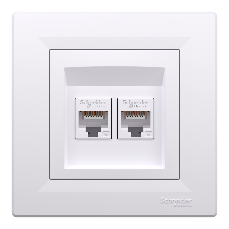 РОЗЕТКА КОМП'ЮТЕРНА RJ45 UTP КАТ.6 ПОДВІЙНА БІЛА ASFORA