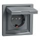 РОЗЕТКА IP44 З КРИШКОЮ, З ЗАЗЕМЛЕННЯМ, З ЗАХИСНИМИ ШТОРКАМИ, СТАЛЬ ASFORA