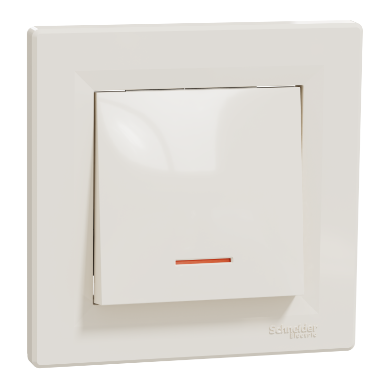 ВИМИКАЧ ОДНОКЛАВІШНИЙ, З ПІДСВІТКОЮ, САМОЗАЖИМНИЙ, КРЕМ ASFORA