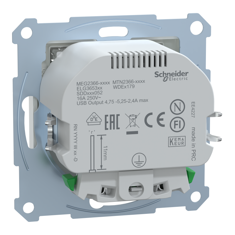 Розетка Schuko з 2 USB 2,4 A акт.біл. SM