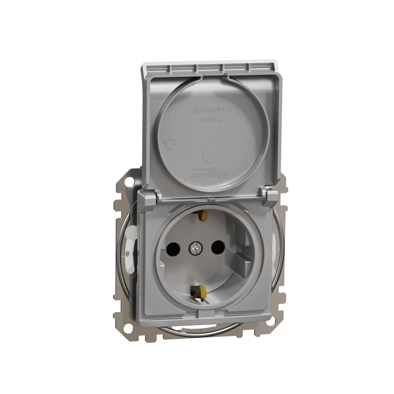 Розетка з заземлення, зі шторками, та з кришкою IP44 Алюміній Sedna Design