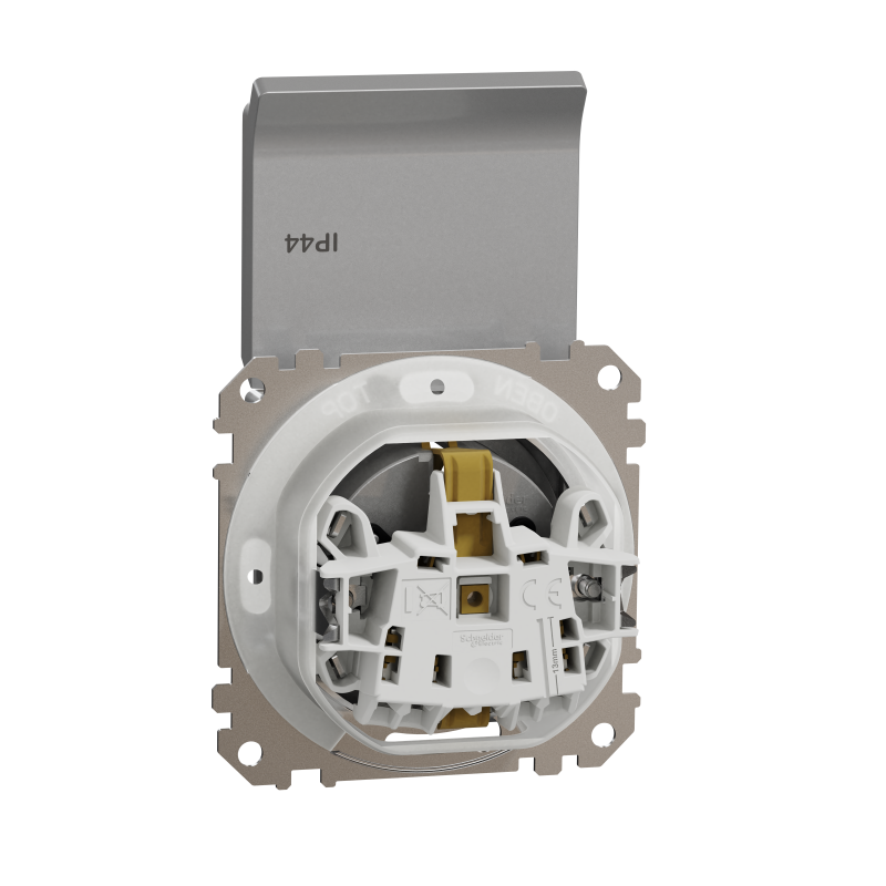 Розетка з заземлення, зі шторками, та з кришкою IP44 Алюміній Sedna Design