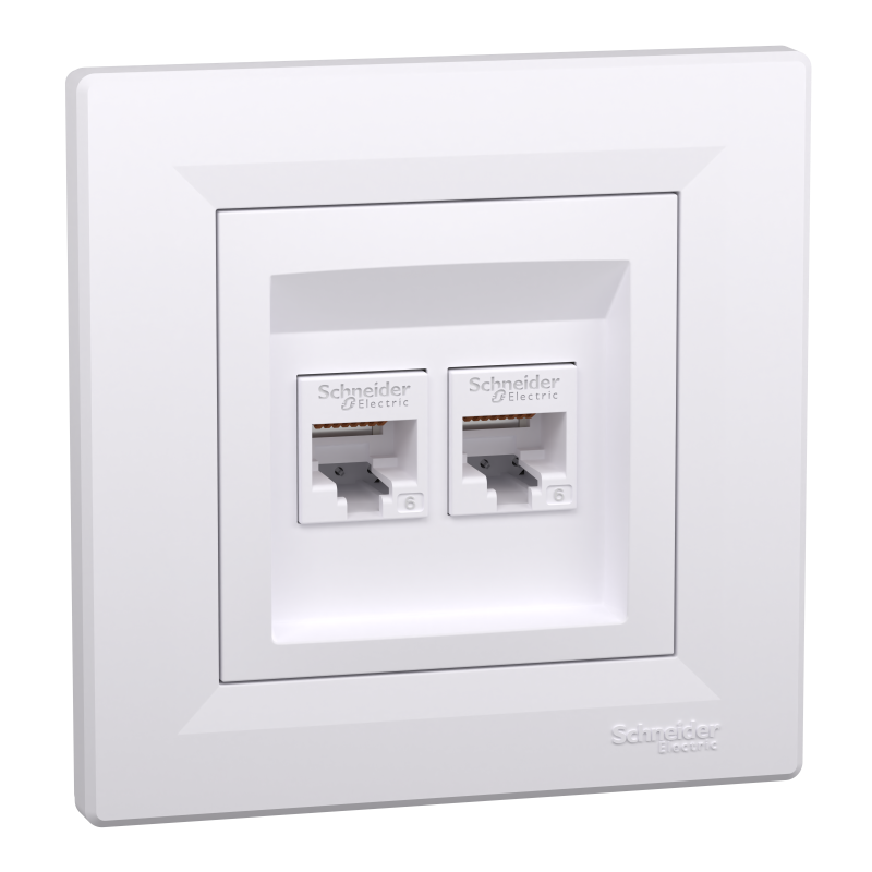 РОЗЕТКА КОМП'ЮТЕРНА RJ45 UTP КАТ.6 ПОДВІЙНА БІЛА ASFORA