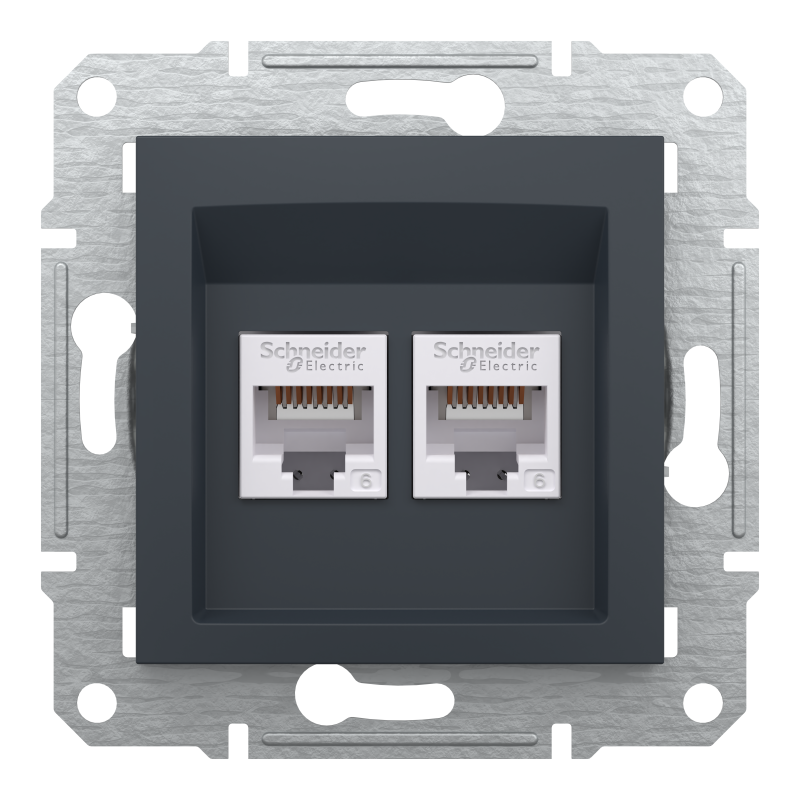 РОЗЕТКА КОМП'ЮТЕРНА RJ45 UTP КАТ.6 ПОДВІЙНА ASFORA АНТРАЦИТ