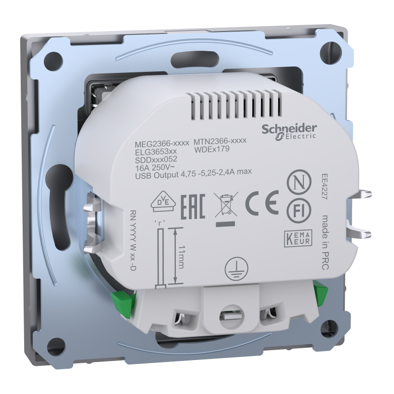 Розетка Schuko з 2 USB 2,4 A Сталь SD