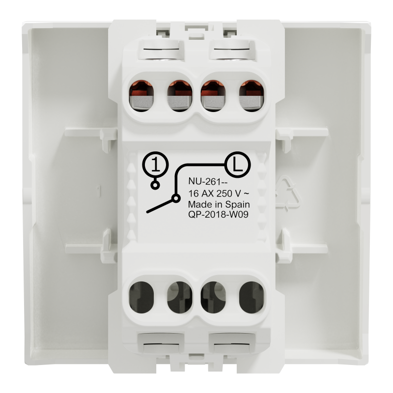 Вимикач 1-клавішний сх. 1 16А, 2 модульний, білий
