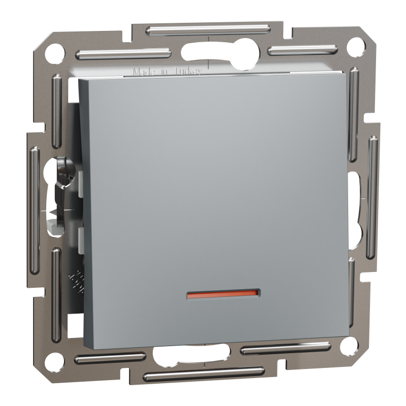 ВИМИКАЧ ОДНОКЛАВІШНИЙ, З ПІДСВІТКОЮ, САМОЗАЖИМНИЙ, ASFORA СТАЛЬ