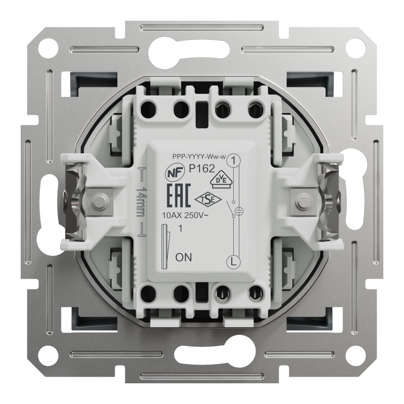 ВИМИКАЧ ОДНОКЛАВІШНИЙ, З ПІДСВІТКОЮ, САМОЗАЖИМНИЙ, ASFORA СТАЛЬ