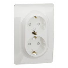 Розетка подвійна з з/к, зі шторками гвинтовими зажимами, білий