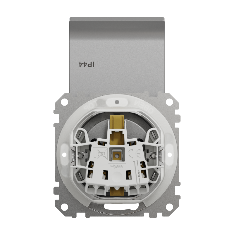 Розетка з заземлення, зі шторками, та з кришкою IP44 Алюміній Sedna Design