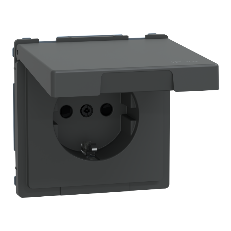 D-Life РОЗЕТКА з/к і кришкою IP44 АНТРАЦИТ