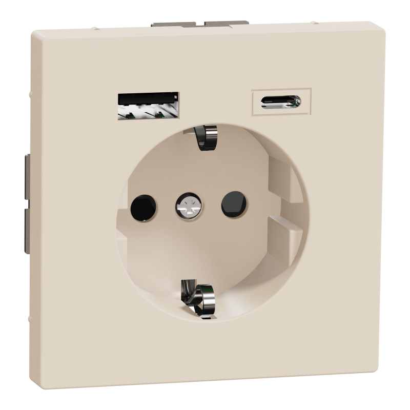 Розетка з заземленням зі шторками та USB тип A+C 16А SysD сахара