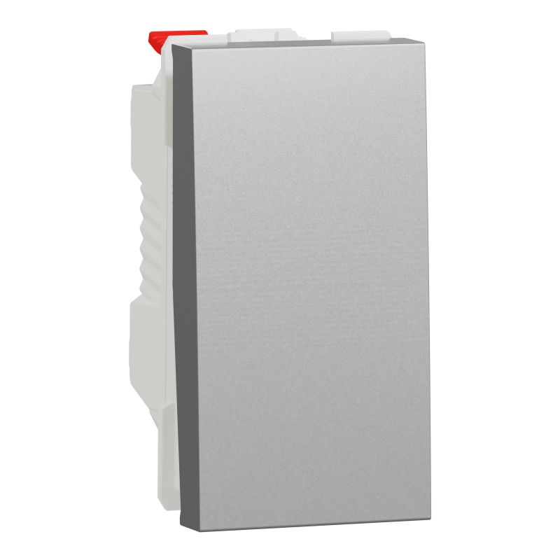 Вимикач 1-клавішний кнопковий схема 1, 10А, 1 модуль алюміній