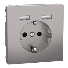 Розетка з заземленням зі шторками та USB тип A+A 16А SysD нікель
