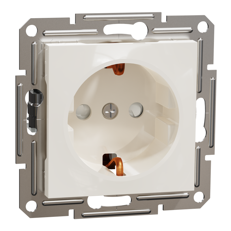 Розетка з заземленням та шторками, кремовий, Asfora, без рамки