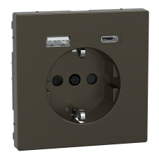 Розетка з заземленням зі шторками та USB тип A+C 16А SysD мокко