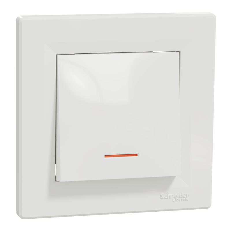 ВИМИКАЧ ОДНОКЛАВІШНИЙ, З ПІДСВІТКОЮ, САМОЗАЖИМНИЙ, БІЛИЙ ASFORA