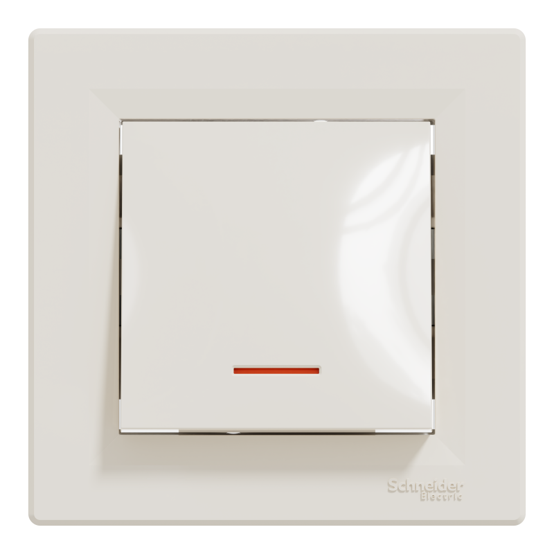 ВИМИКАЧ ОДНОКЛАВІШНИЙ, З ПІДСВІТКОЮ, САМОЗАЖИМНИЙ, КРЕМ ASFORA