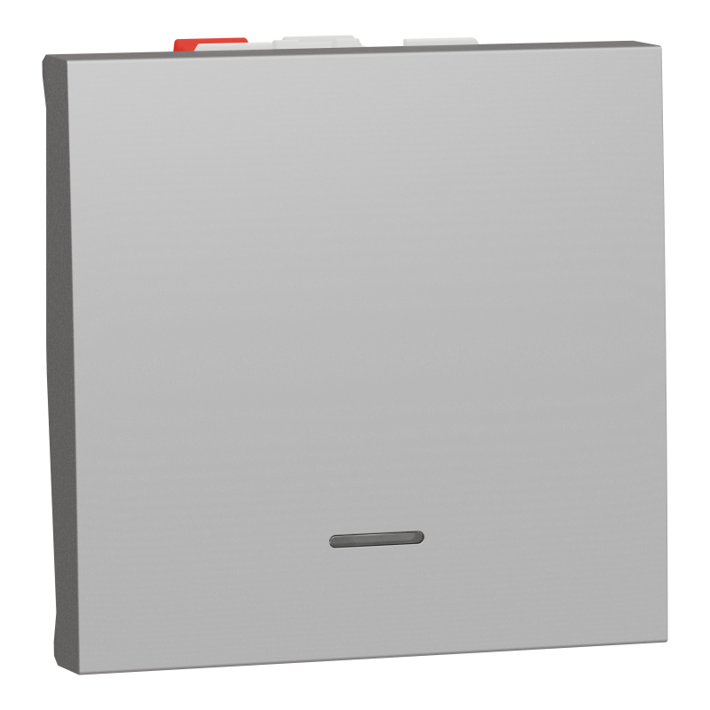 Перемикач 1-клавішний з нейтраллю 10А, 2 модулі алюміній