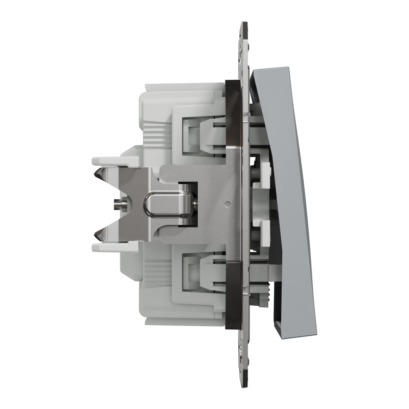 ВИМИКАЧ ОДНОКЛАВІШНИЙ, З ПІДСВІТКОЮ, САМОЗАЖИМНИЙ, ASFORA СТАЛЬ