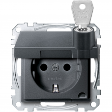 Розетка з кришкою та замком заземленням зі шторками 16А SysM антрацит