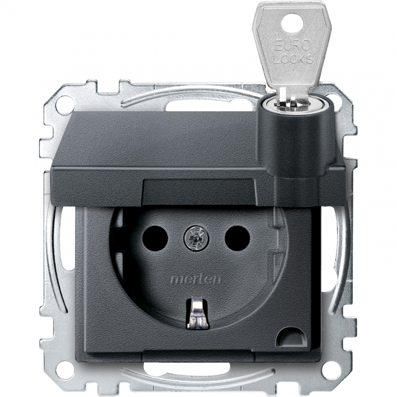 Розетка з кришкою та замком заземленням зі шторками 16А SysM антрацит