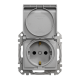Розетка з заземленням, зі шторками та кришкою Алюміній Sedna Design