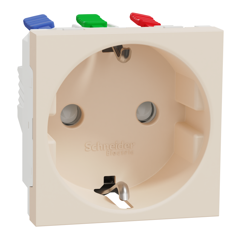 Розетка з заземленням та шторками, 16А, самозатискні клеми, бежева Unica New