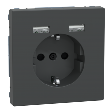 Розетка з заземленням зі шторками та USB тип A+A 16А SysD антрацит