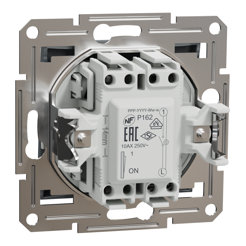 ВИМИКАЧ ОДНОКЛАВІШНИЙ, З ПІДСВІТКОЮ, САМОЗАЖИМНИЙ, ASFORA СТАЛЬ