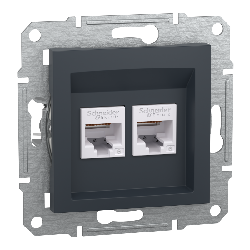 РОЗЕТКА КОМП'ЮТЕРНА RJ45 UTP КАТ.6 ПОДВІЙНА ASFORA АНТРАЦИТ