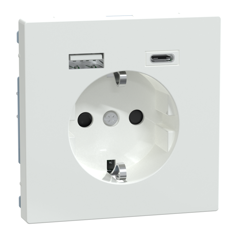 Розетка з заземленням зі шторками та USB тип A+C 16А SysD білий лотус