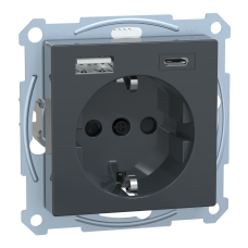 SM РОЗЕТКА 16 A + USB A+C 3 A, Антрацит